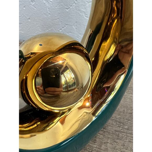 Modern Abstract Green & Gold Ceramic Sculptures Pair | 11” Decor Accents - Picture 11 of 13